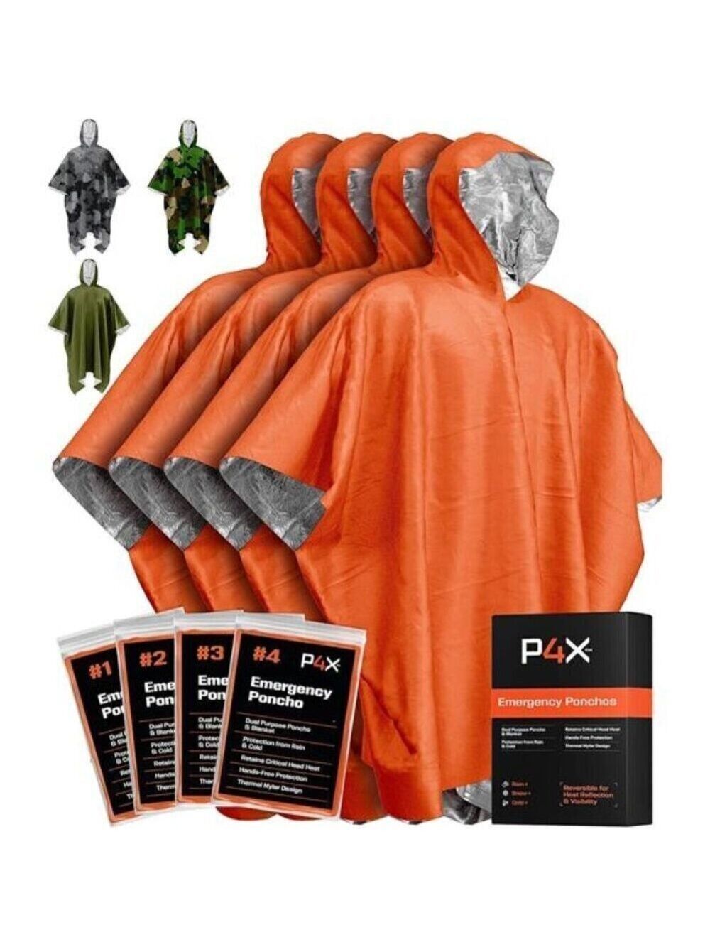 Emergency Poncho Mylar Blanket Liner Heavy Waterproof Rain Outdoor ORANGE New